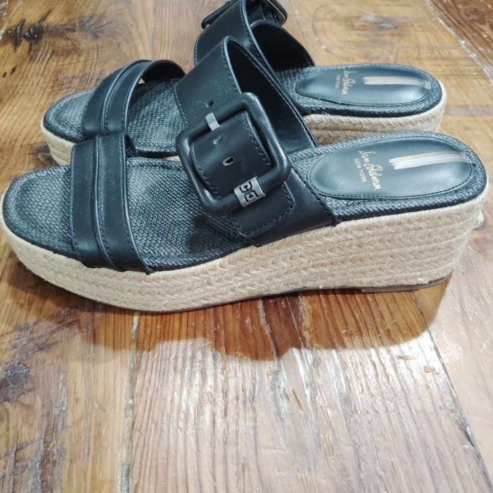 Sam Edelman Carson Espadrille Wedge Sandals Size 8M Slip On Black 2.25